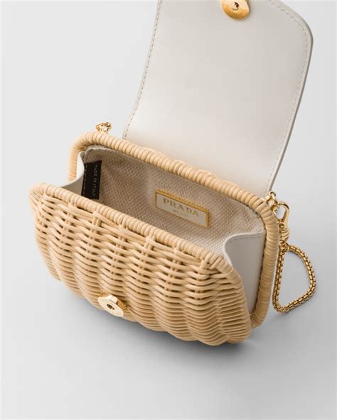 Tan/white Wicker And Leather Mini Bag 